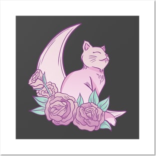 Floral Lunar Cat Posters and Art